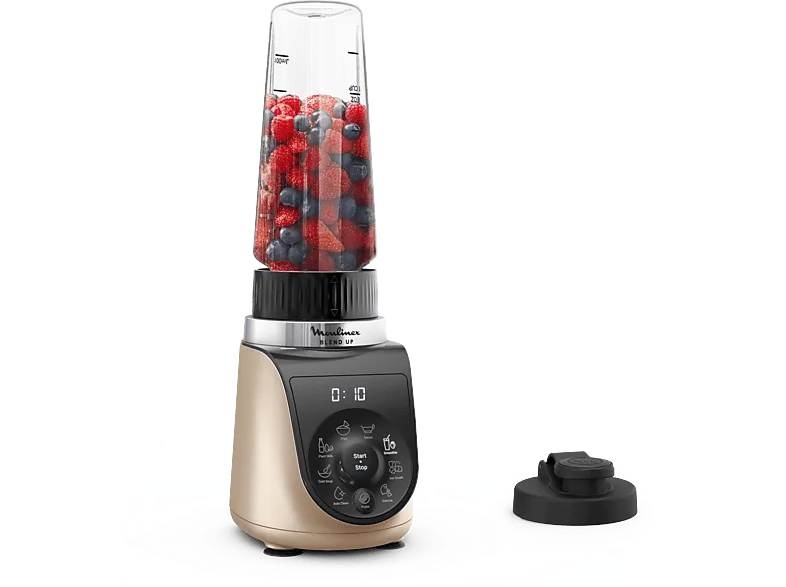 Batidora de vaso - Moulinex Blend Up LM190, personal, 8 Programas automáticos, Autolimpieza, Compacta, Silenciosa, 1000 W, 0. 7 L, Color Dune (imagen 1 de 3)