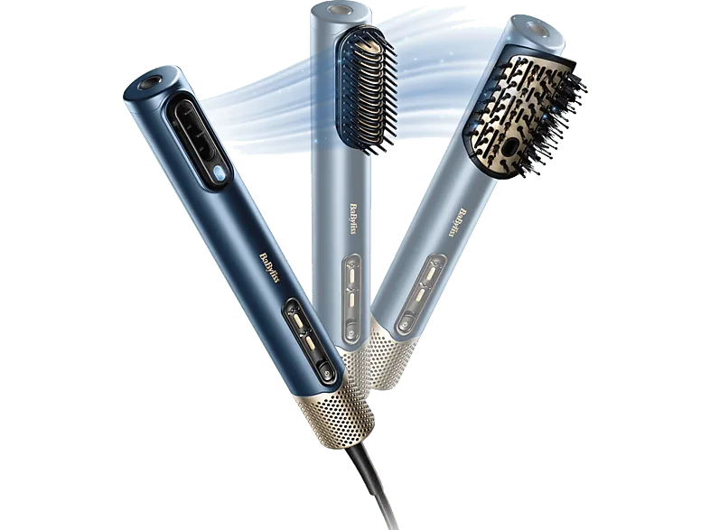 Secador - BaByliss Air Wand, Alisador y Styler, De cabello mojado a peinado perfecto, Con aire, 1600W, 123 km/h, 4 temperaturas, 3 velocidades, Azul (imagen 1 de 3)