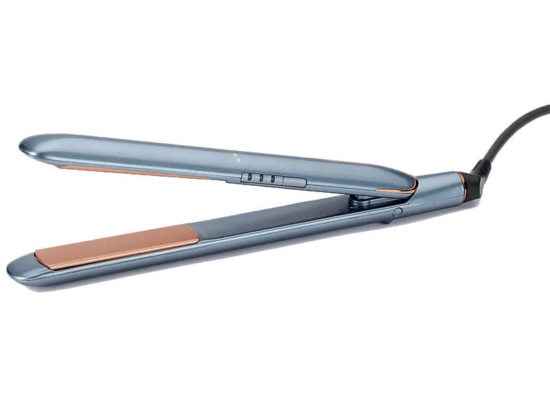 Plancha de pelo - BaByliss Denim Luxe ST251PE, Cerámica, 3 temperaturas (180°C-235°C), Calentamiento rápido, Multivoltaje, Apagado automático, Azul