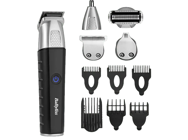 Afeitadora corporal - BaByliss MT812E, 6 Peines Guía, 5 Cabezales Magnéticos Intercambiables, 4h Autonomía, Negro/Gris