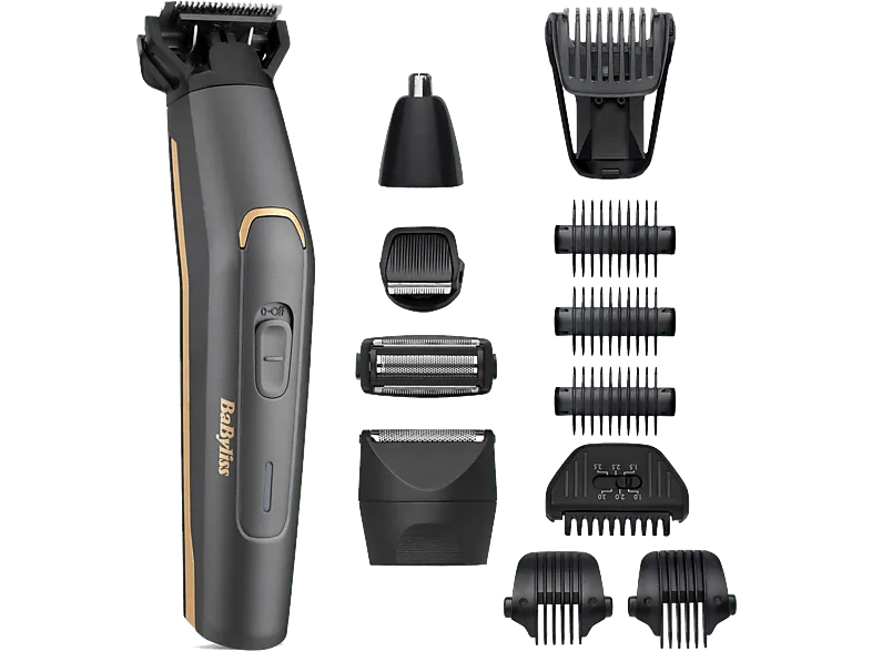 Afeitadora corporal - BaByliss MT987E, 5, 70 min Autonomía, 12 en 1, 5 accesorios, Carga rápida, Cuchilla de grafito, Waterproof, Grafito