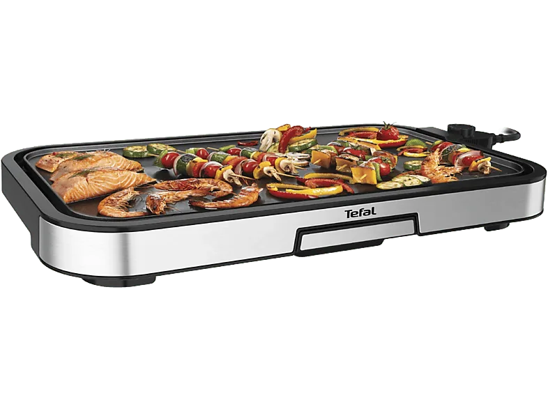 Plancha de asar - Tefal Giant XL CB631D10, 2300 W, Revestimiento antiadherente resistente, 5 Ajustes, Calentamiento uniforme, Gris