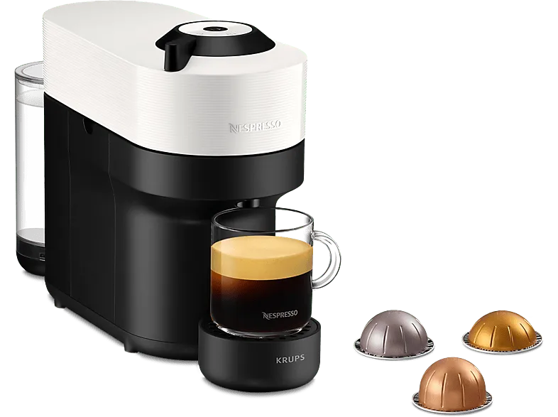 Cafetera de cápsulas - Nespresso® Krups Vertuo Pop XN920110, 1500 W, 0.56 L, Calentamiento 30 s, Tecnología Centrifusion™, Bluetooth, Wi-Fi, White