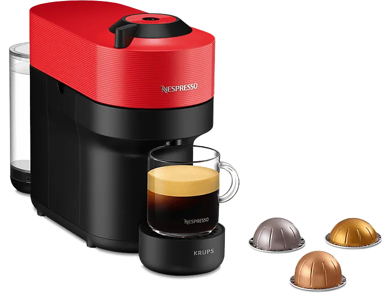 Cafetera de cápsulas - Nespresso® Krups Vertuo Pop XN920510, 1500 W, 0.56 L, Calentamiento 30 s, Tecnología Centrifusion™, Bluetooth, Wi-Fi, Spicy Red (imagen 1 de 3)