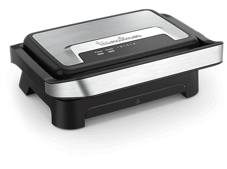 Grill - Moulinex Inicio Compact GI270D, 2 en 1, & sandwichera, raciones, Antiadherente, 1000 W, Bandeja de goteo extraíble, Acero Inoxidable