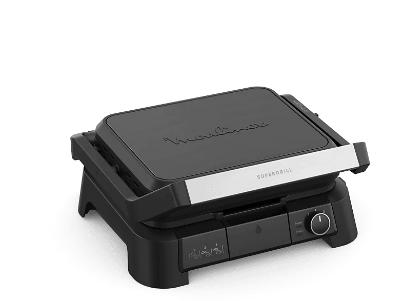 Grill - Moulinex Supergrill 3 en 1 GI5108, 2000W, opciones de altura, placas extraíbles, temperaturas, Apertura 180º, Inox