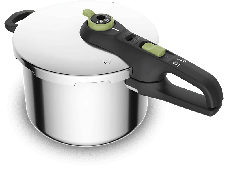 Olla express - Tefal Secure Trendy P2580703, 6 L, 2 programas, Cocción rápida, Compatible con Inducción, Acero Inox., Verde