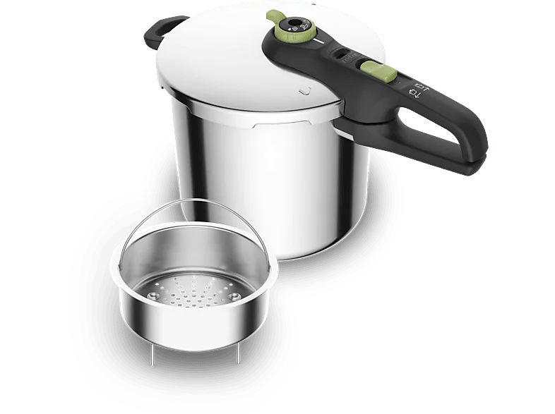 Olla express - Tefal Secure Trendy P2584402, 8 L, 2 programas de cocción, Acero Inoxidable, Verde