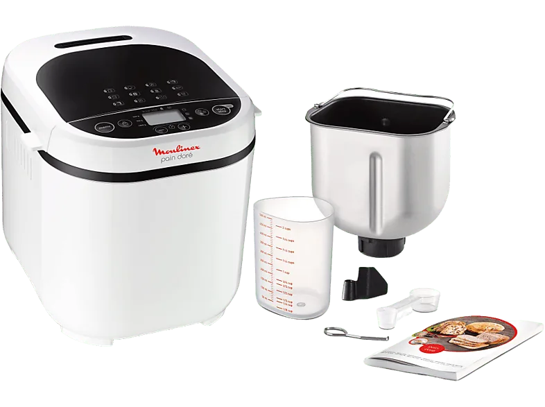Panificadora - Moulinex OW2101 Pain Dore, Potencia 650W,Capacidad 1 Kg, 3 Niveles de tostado, 12 Programas, Blanco