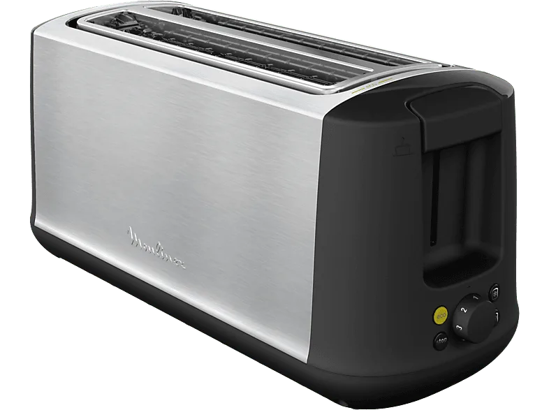 Tostadora - Moulinex LS342D10, 1700 W, 2 ranuras, 7 niveles tostado, Función descongelar y recalentar, ECO, Bandeja recogemigas, Acero Inox.