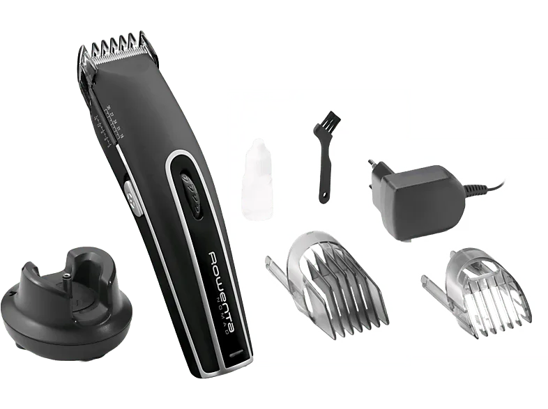 Cortapelos - Rowenta TN1410 Nomad, 19 longitudes, Uso con y sin cable, 2 peines, 40 min, 6250 rpm, Acero Inox., Negro