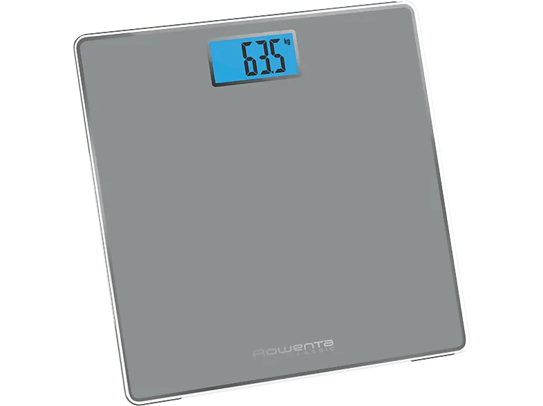 Báscula de baño - Rowenta BS1500, Pantalla LCD, 160 kg, Apagado y encendido automático, Vidrio templado, Plata