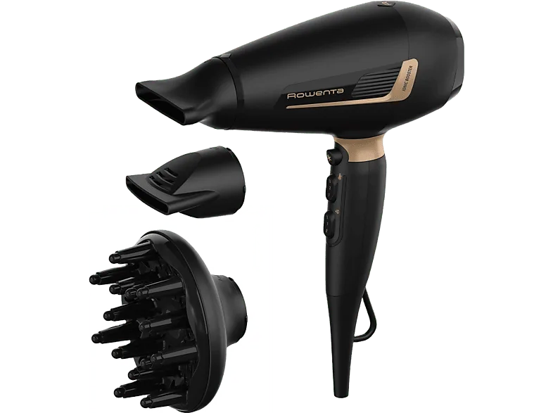 Secador - Rowenta Pro Expert CV8840F0, 2200 W, Motor AC, Tecnología iónica, 3 temperaturas, 2 velocidades, Negro y cobre