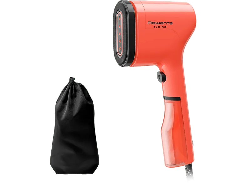 Plancha de vapor vertical - Rowenta Pure Pop DR2022D1, 1300W,Salida 20g/min, 70ml, Calentamiento 15s, Elimina pelusas, arrugas y purifica, Coral