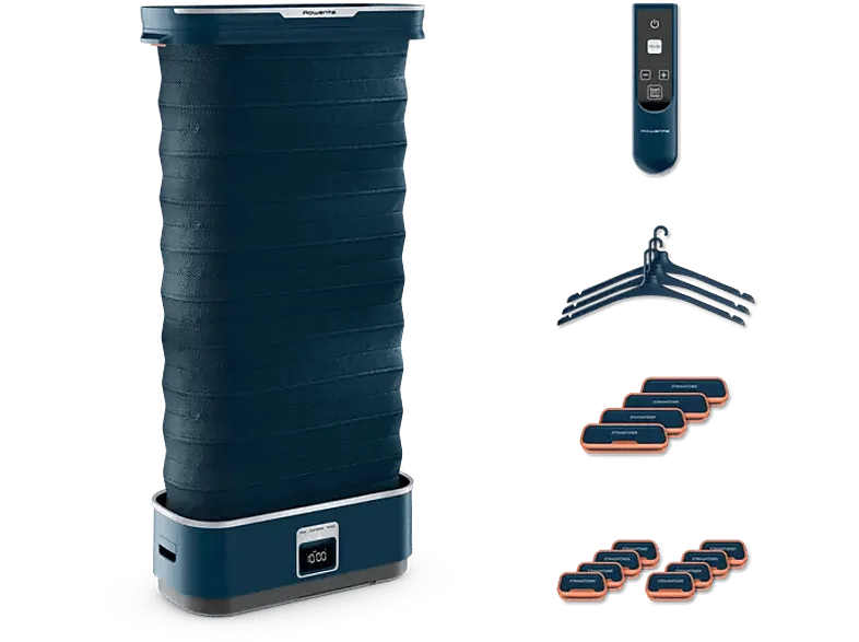 Plancha de vapor vertical - Rowenta Care For You First, 1500 W, 1.2 l, Autonomía 30 min, Azul oscuro y terracotta