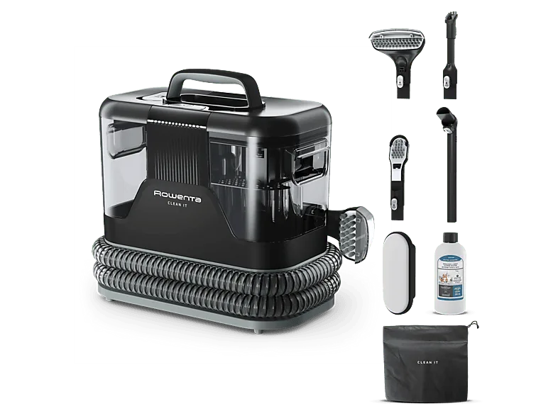 Aspirador de tapicerías - Rowenta Clean IT IN5021, Limpia y manchas, Depósito extraíble, 2.3L, Hasta 13.5 kPa, 750w, Autolimpieza, Negro