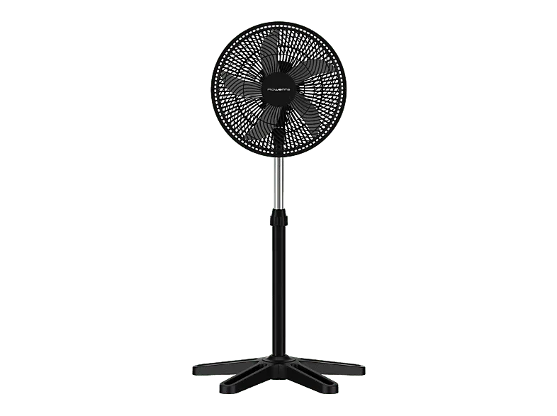 Ventilador de pie - Rowenta Turbo Essencial VU3110, 55W, 3 velocidades, Altura regulable, Silencioso, 6 aspas, Negro