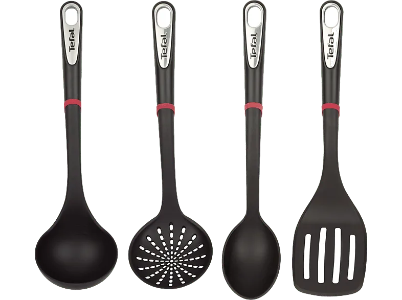 Set utensilios cocina - Tefal Ingenio Premium K206S414, Cuchara, Cuchara colador, Espátula, Cucharón, Sin PBA, Negro