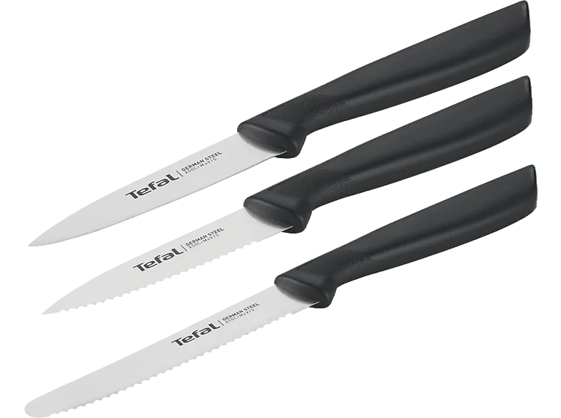 Set de cuchillos - Tefal Colorfood K2733S04, 3 piezas, Acero Inoxidable, Negro