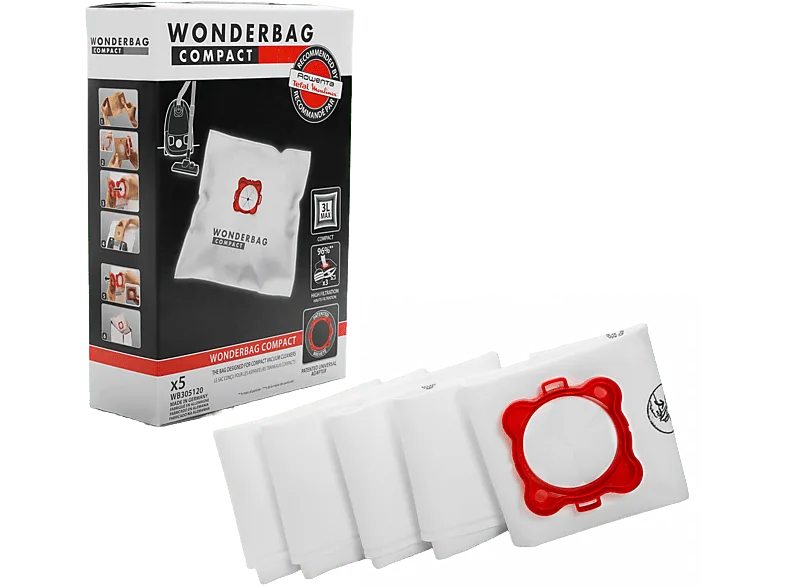 Bolsas de aspirador - Rowenta WB3051 Wonderbag-Mini, 5 unidades, Microfibra