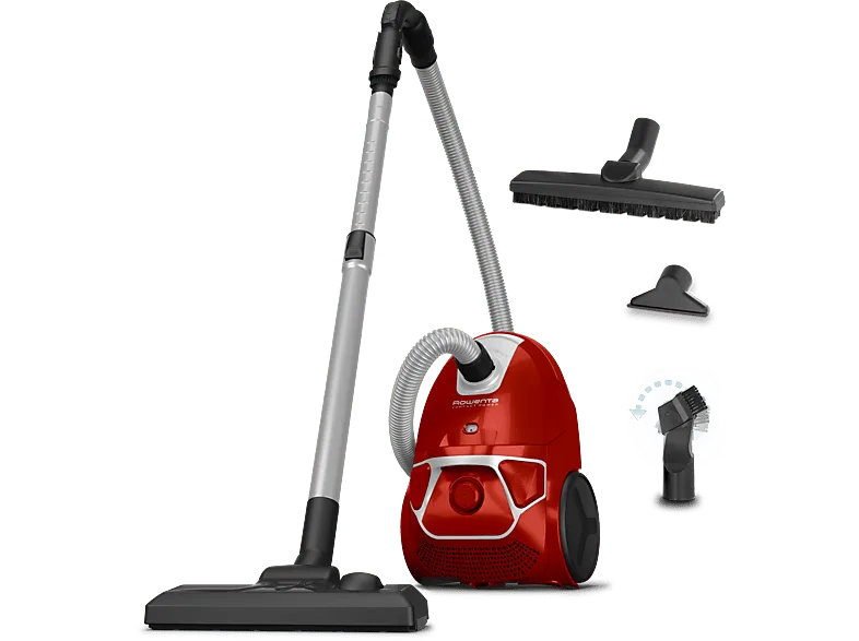 Aspirador con bolsa - Rowenta RO3953, Potencia 900 W, Capacidad de 3 L, niveles filtración, Radio acción 8.80 m, 79 dB, Cyclonic, Rojo