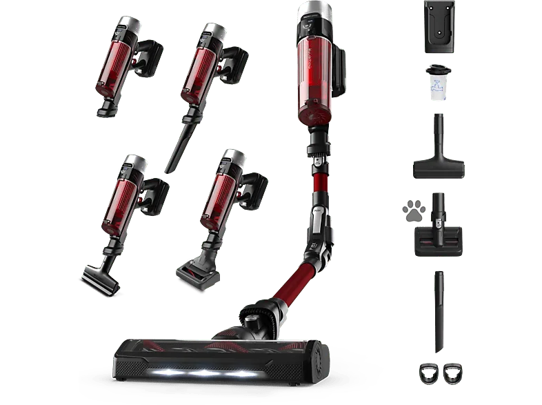 Aspirador escoba - Rowenta RH2079 X-Force Flex 9.60 Animal Care, 200 W, 0.4 L, 45 min, Tecno.Ciclónica, 3 modos, Ultraligera, Especial Mascotas, Roja