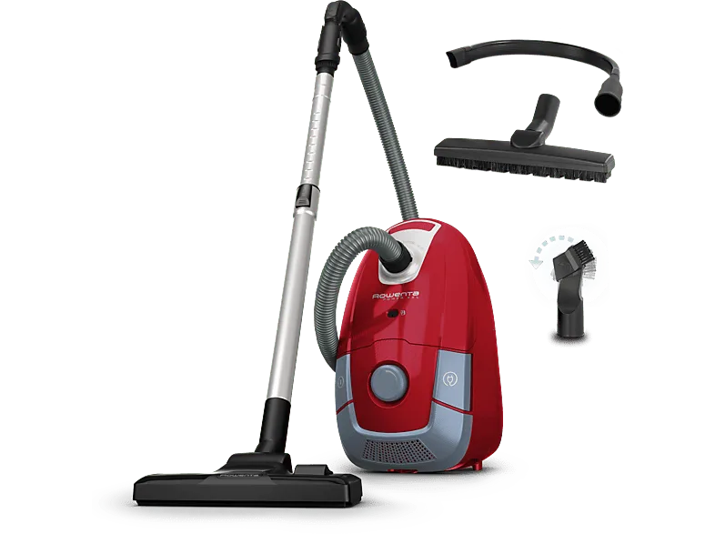 Aspirador con bolsa - Rowenta Power XXL RO3154EA, 900 W, 4.5 L, Radio acción 12 m, Sistema de alta filtración, 3 niveles, Limpieza profunda, Rojo