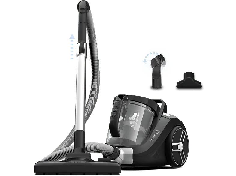 Aspirador sin bolsa - Rowenta Compact Power XXL RO4B25, 900W, 2.5 L, Filtración Ciclónica 3 niveles, Radio acción 8.8 m, 75 dB(A), Negro