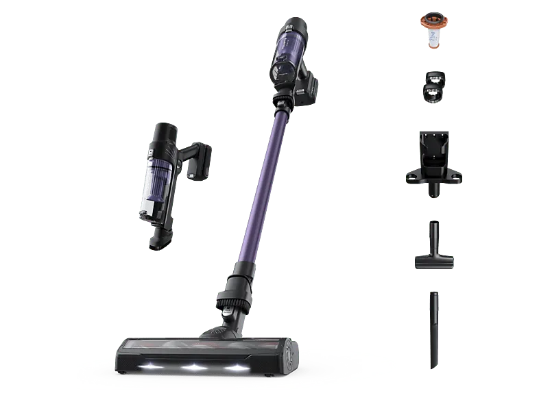Aspirador escoba - Rowenta X-Pert 7.60 RH6A39, 140 W, Ultraligera, 45 min. autonomía, Depósito 0.44L, Accesorios, Púrpura