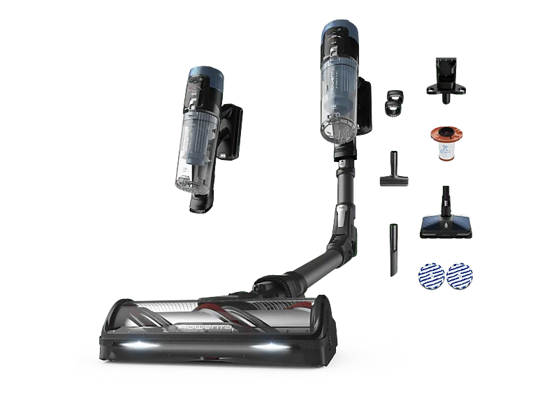 Aspirador escoba - Rowenta X Force Flex 14.80, Aspira y friega, Potencia succión 240 AW, 670 W, 90 min autonomía, 1,8 kg, Tubo Flex, 0.65 l, Azul