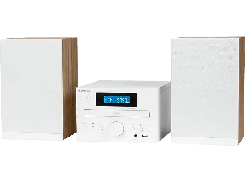 Microcadena - Thomson MIC121BT, 50W, Bluetooth, Ecualizador, Lector de CD, Blanco madera