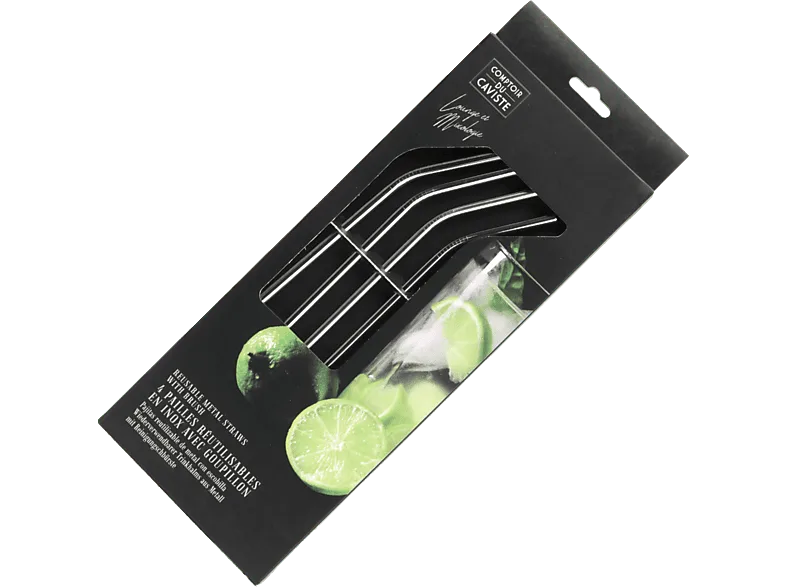Pajitas - CMP Paris KV7270, Pack de 4, Reutilizables, 25 cm, Con escobilla para limpieza, Acero Inoxidable