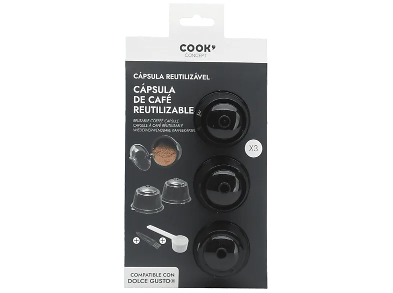 Cápsulas monodosis reutilizables - CMP París KA4557, 3 capsulas de polipropileno café, Compatible con Dolce Gusto, Negro