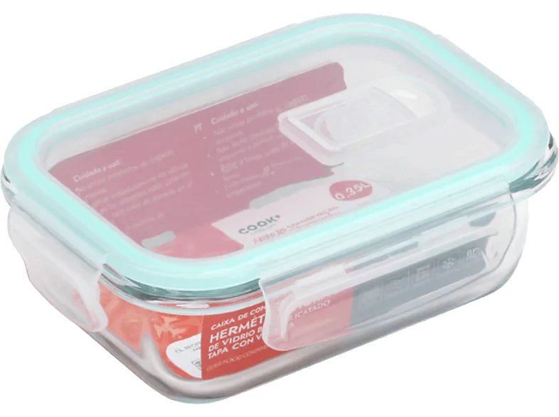 Tupper - CMP Paris KAE1474, Vidrio borosilicatado, 350 ml, Apto para horno, microondas, congelador y lavavajillas, Azul transparente