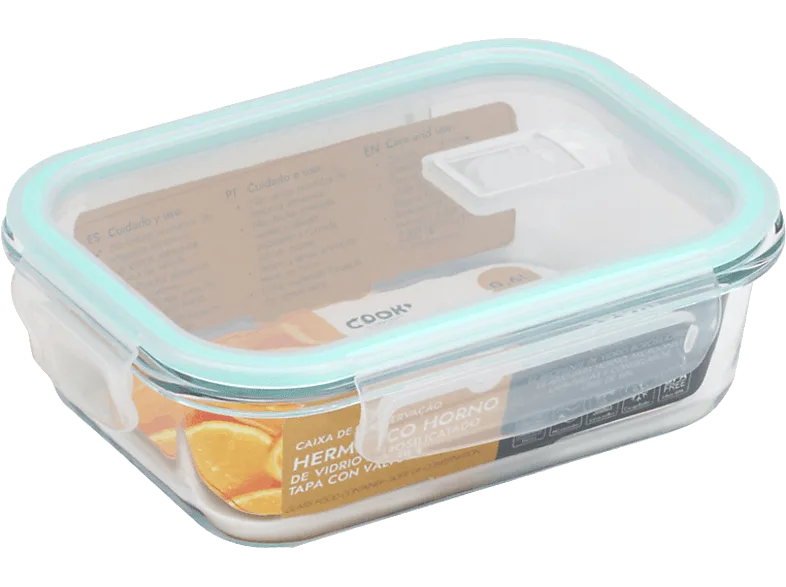 Tupper - CMP Paris KAE1475, Vidrio borosilicatado, 600 ml, Apto para horno, microondas, congelador y lavavajillas, Azul transparente