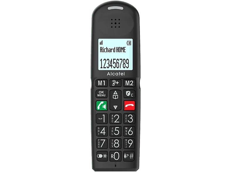 Teléfono - Alcatel XL685, Análogo, Teclas Grandes, Compatible con Audífonos, Negro