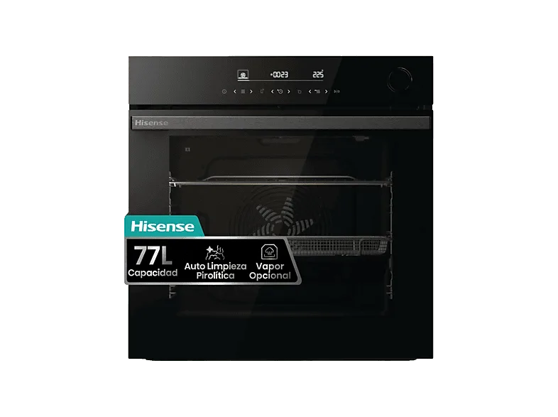 Horno a vapor - Hisense BSA66346PBG, Multifunción, Pirolítico, 77 l, WiFi, Cocción simultánea, Modo Air Fry, 56.4 cm, Negro