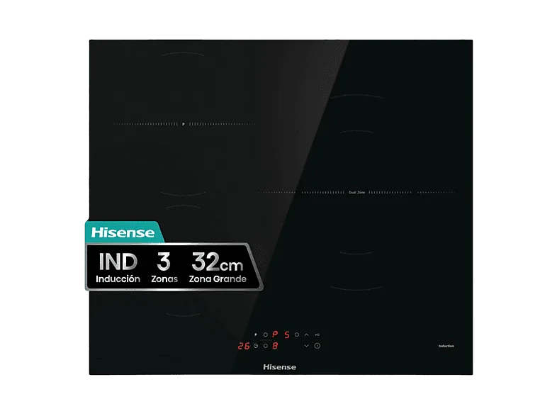 Placa inducción - Hisense HI6321BSCE, Zona XL 32cm, Calentamiento rápido, Zonas conectables, 59 cm, Negro (imagen 1 de 3)