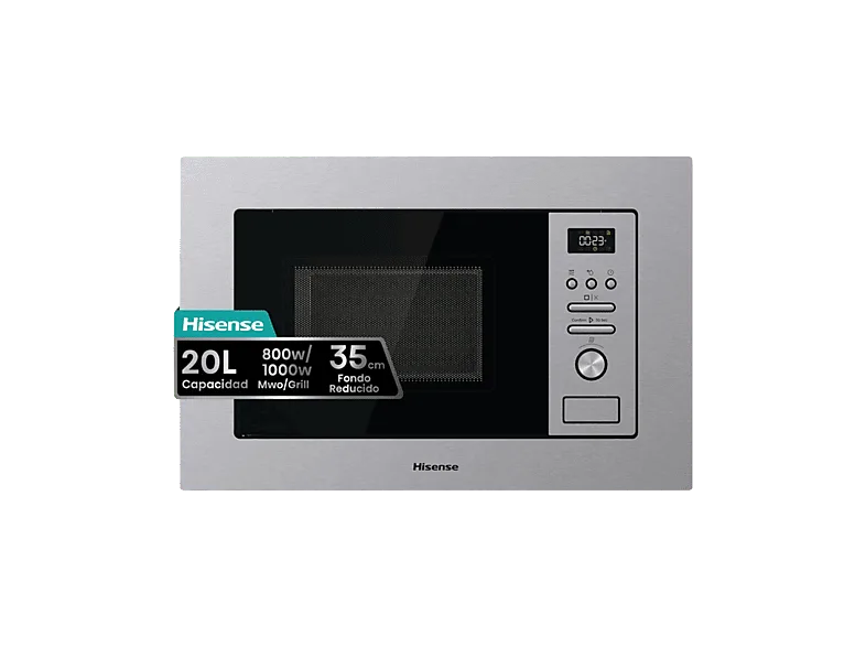 Microondas con grill integrable - Hisense BIM320G41X, 1000 W, 5 niveles, Auto-Limpieza, 20 l, Inox (imagen 1 de 3)