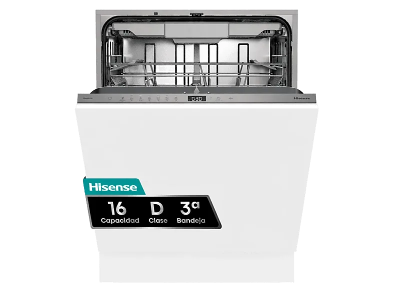 Lavavajillas integrable - Hisense HV16D5, 16 servicios, 6 programas, 59.8 cm, Cestas flexibles, Tres Sin Panelar