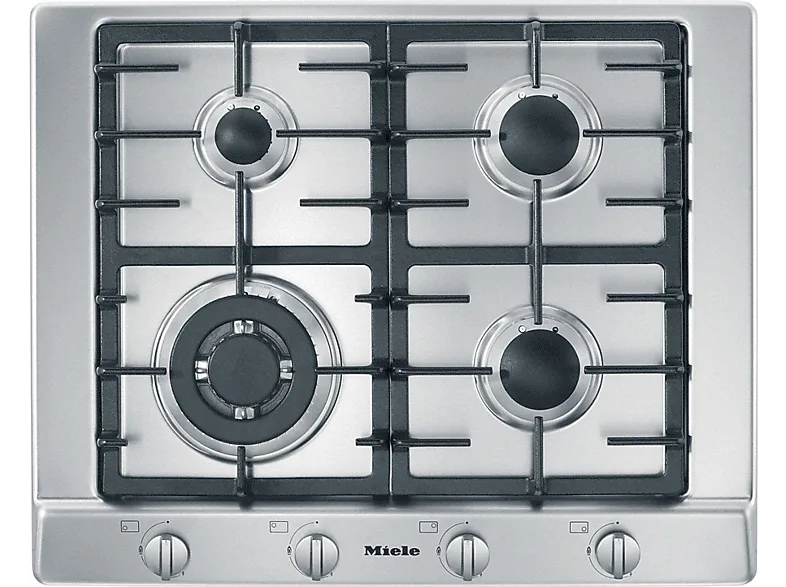 Placa de gas - Miele KM 2012 G, 4 zonas, Gas natural, 65 cm, Función GasStop, Acero inoxidable