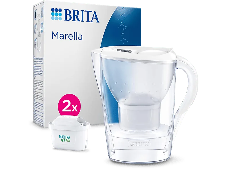Jarra Filtrante - BRITA Marella Blanca (2,4 l) Incluye 2 Cartuchos MAXTRA PRO All-in-1, Memo Digital y Tapa Abatible