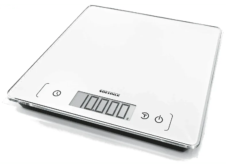 Balanza de cocina - Soehnle Page Comfort 400, 10 Kg, Diseño ultraplano, LCD, Blanco