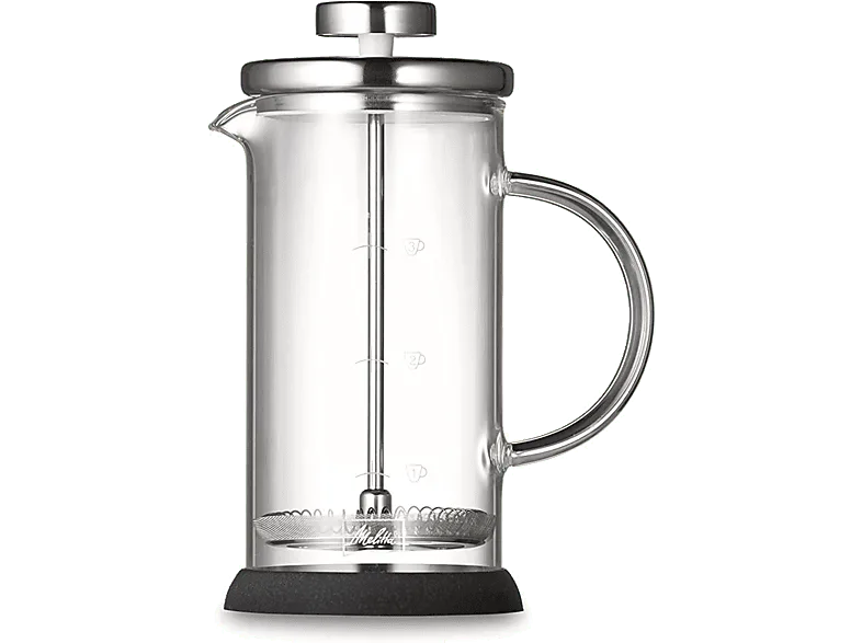 Cafetera de prensa - Melitta 17308, 3 tazas, Resistente al calor, Negro