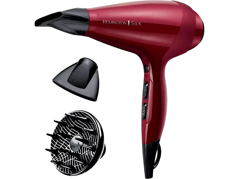 Secador - Remington Silk AC9096, 2400 W, 2 Velocidades, 3 Niveles, Revestimiento cerámico, Rojo