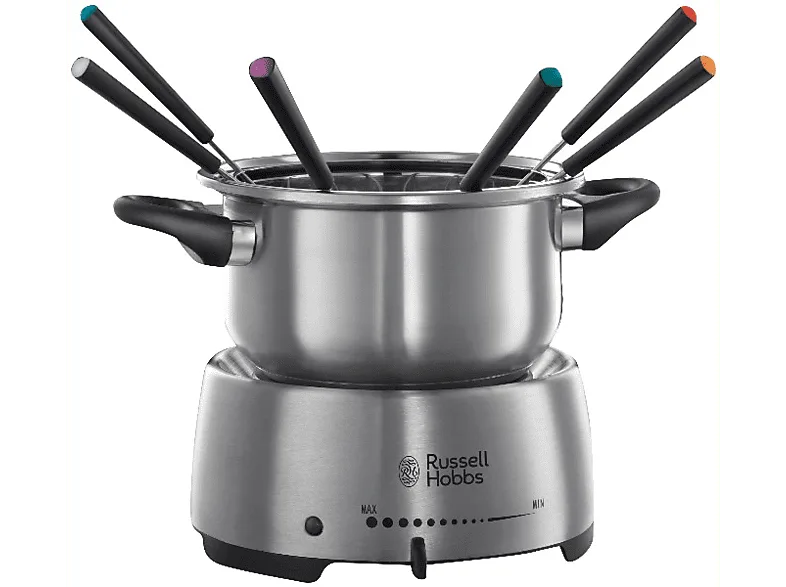 Fondue - Russell Hobbs Fiesta, 2 L, Con 6 tenedores, Indicadores encendido, Inox