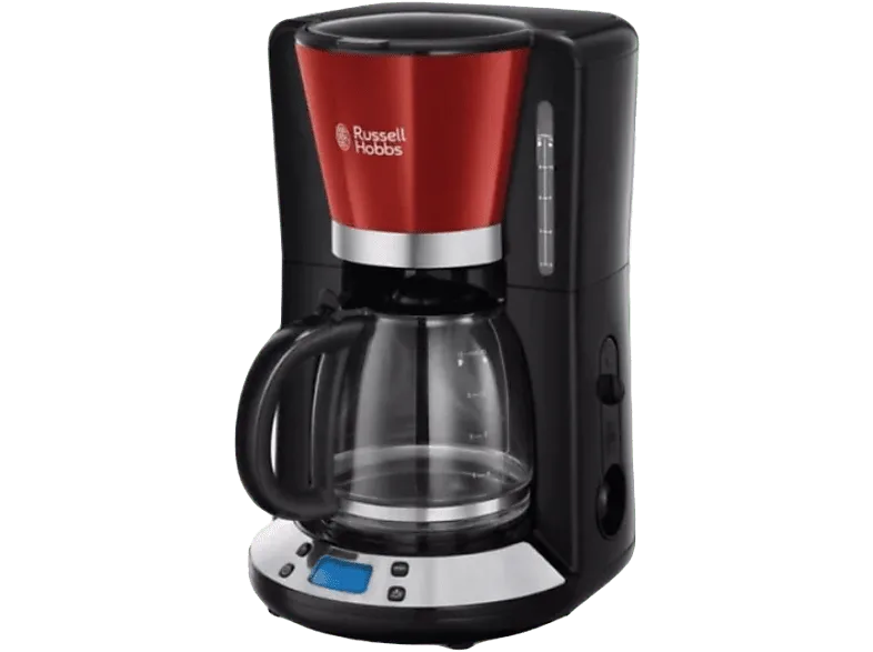 Cafetera de goteo - Russell Hobbs Colours Plus 24031-56, 1100 W, 1.25 l, Temporizador, Negro/Rojo