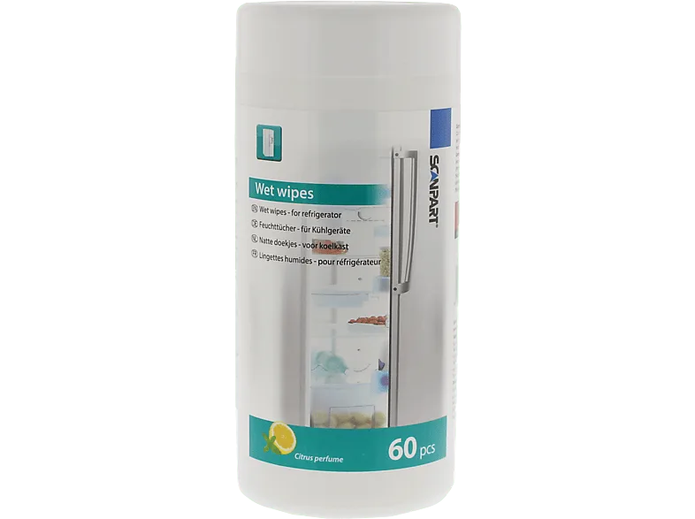 Accesorio frigorífico - Scanpart 1110000036, Toallitas húmedas, Fragancia limón, 60 unidades, Para exterior e interior frigoríficos