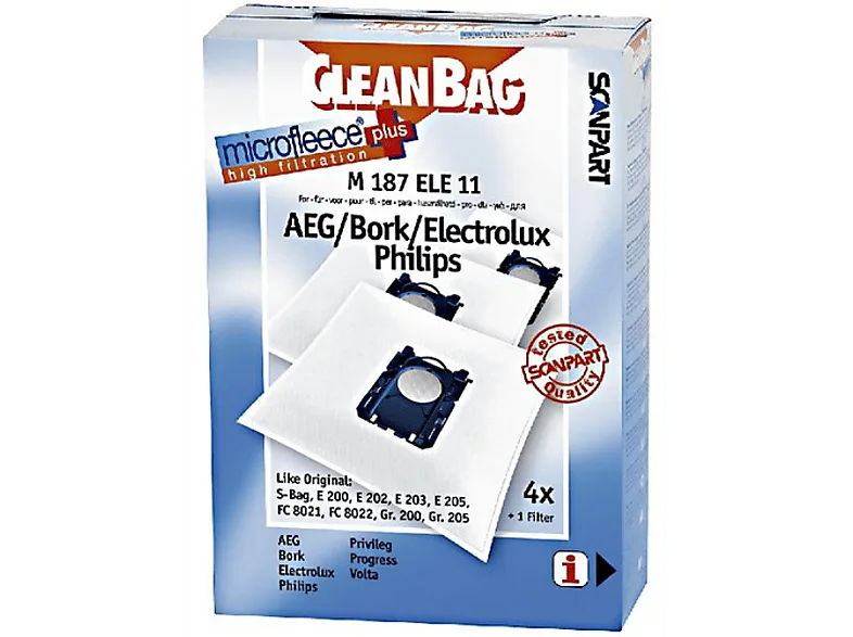 Bolsas de aspirador - Scanpart M187 ELE 11 compatible con aspiradores Electrolux, Pack 4 unidades