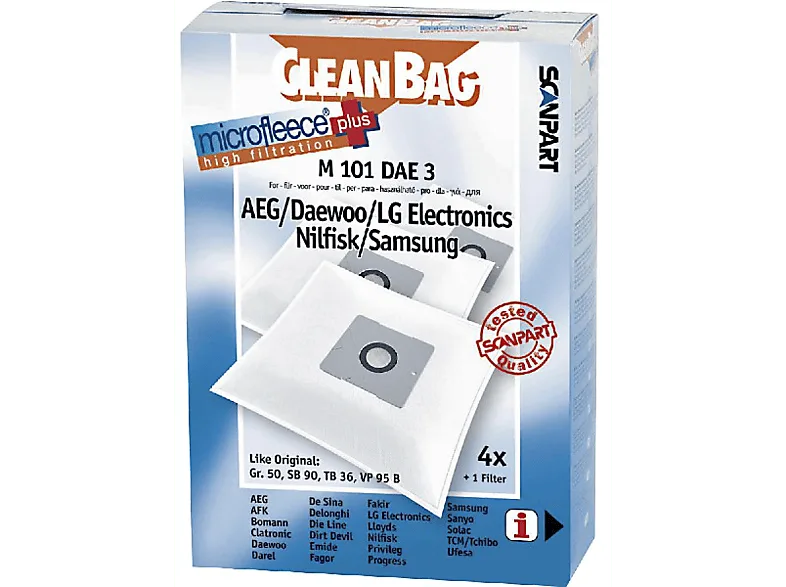 Bolsas de aspirador - Scanpart M101 DAE 3, Compatible con aspiradores Daewoo, Pack 4 unidades